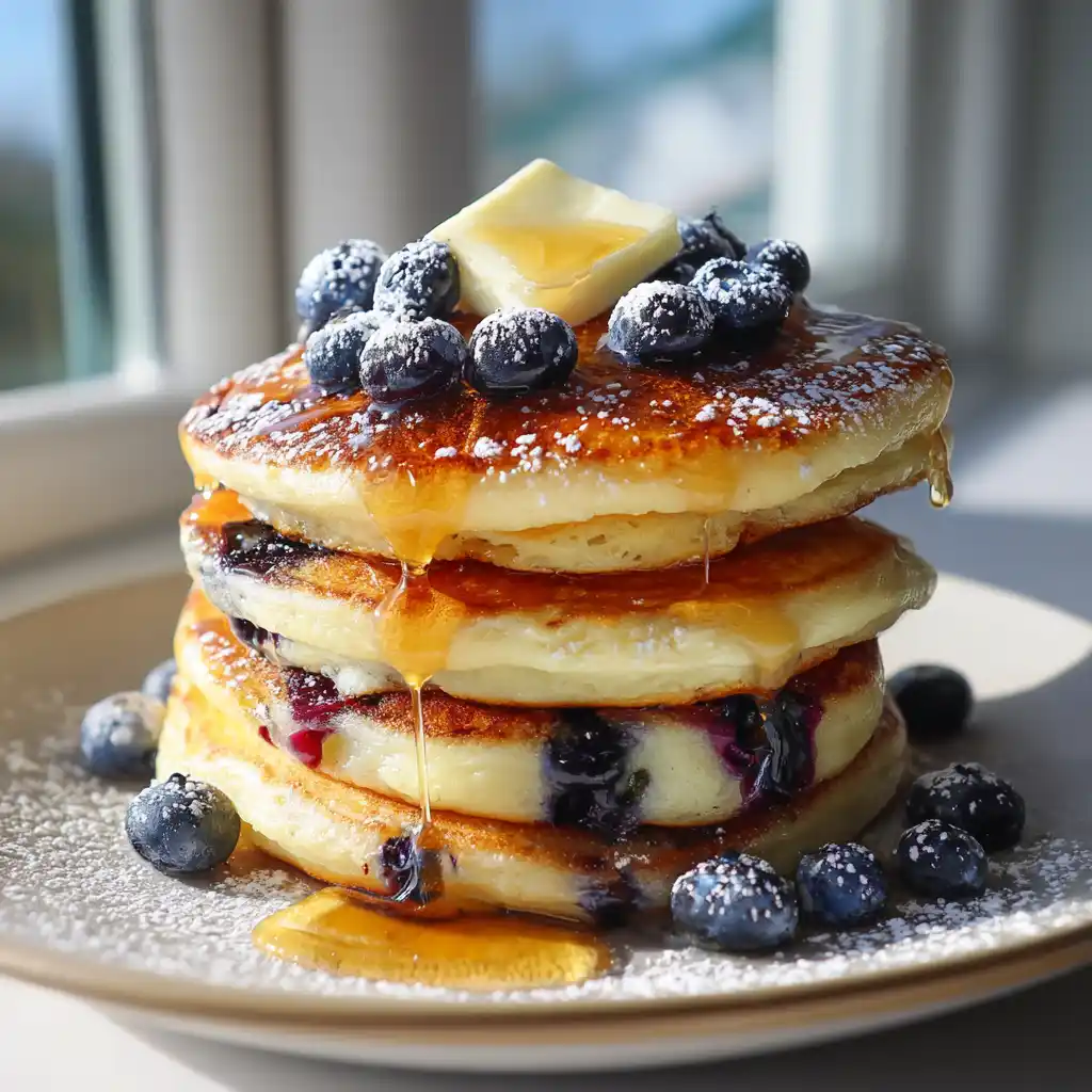 Easy Blueberry Fluffy Pancakes Stack