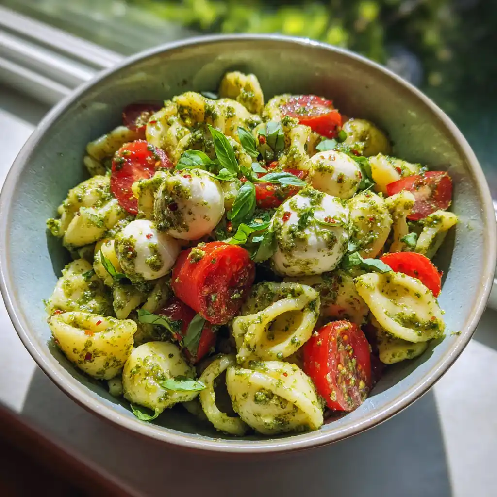 Easy Spring Pasta Salad with Pesto & Cherry Tomatoes